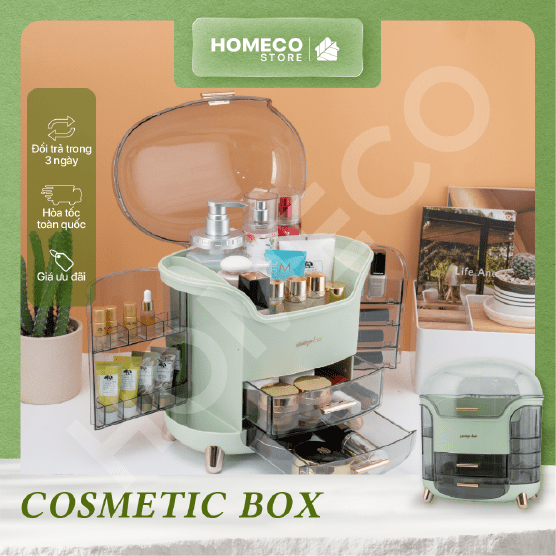 ảnh bìa Tủ đựng mỹ phẩm, đồ trang điểm để bàn Homeco 3 tầng sang trọng cao cấp