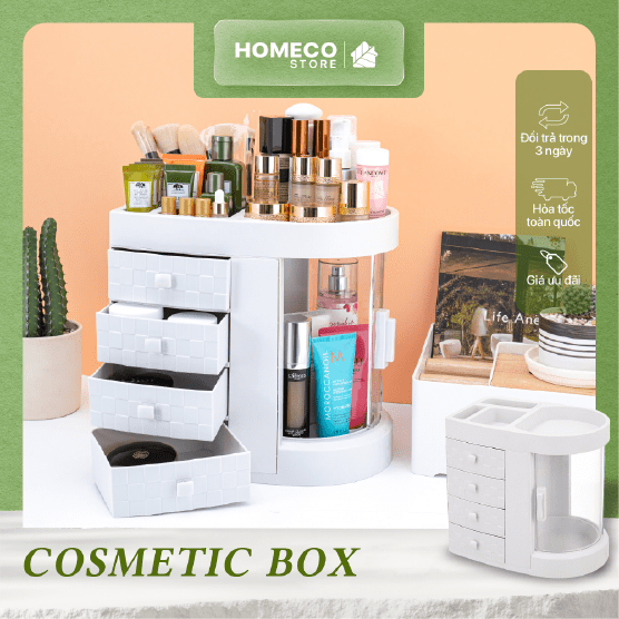 ảnh bìa Hộp đựng mỹ phẩm Homeco nhiều ngăn xoay 180 độ
