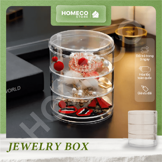 ảnh bìa Hộp đựng phụ kiện xoay 360 độ Homeco 3 tầng trong suốt