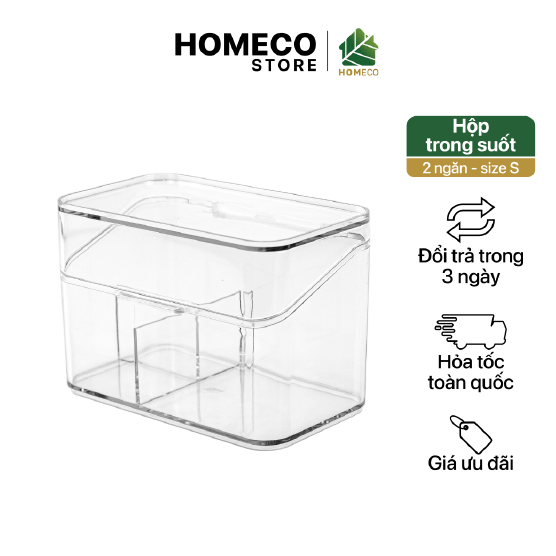 ảnh bìa Hộp nhựa trong suốt 3 ngăn Homeco đựng trang sức, phụ kiện cá nhân có nắp tiện lợi