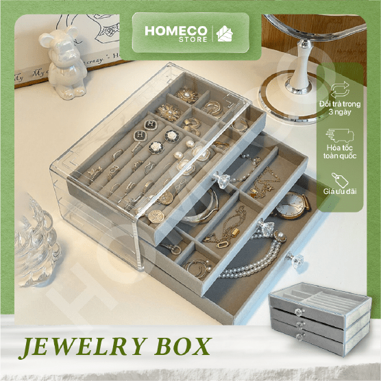 ảnh bìa Tủ mini đựng phụ kiện, trang sức Homeco 3 tầng sang trọng