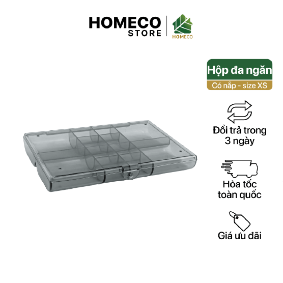 ảnh bìa Hộp nhựa đen 12 ngăn Homeco đựng trang sức, phụ kiện cá nhân có nắp tiện lợi