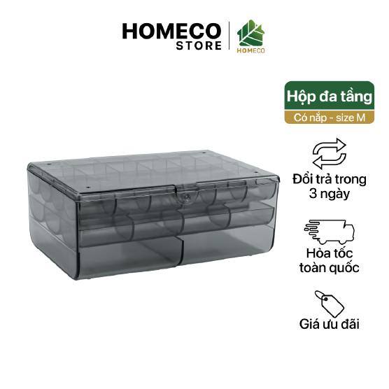 ảnh bài Hộp nhựa Homeco 3 tầng màu đen 38 ngăn nhỏ đựng trang sức, phụ kiện cá nhân