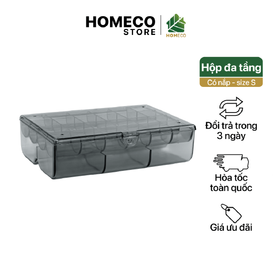 ảnh bìa Hộp nhựa Homeco 6 ngăn lớn, 24 ngăn nhỏ trong suốt đựng phụ kiện. trang sức