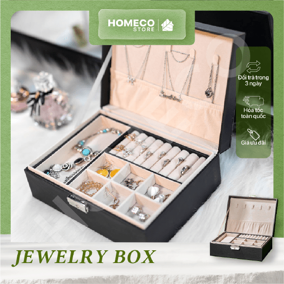 ảnh bìa Hộp phụ kiện da cao cấp Homeco 2 ngăn màu đen sang trọng