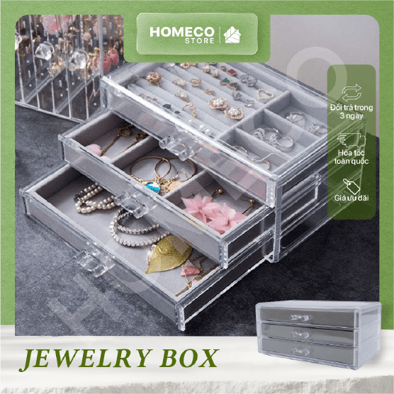 ảnh bìa Tủ mini phụ kiện, trang sức Homeco 3 tầng
