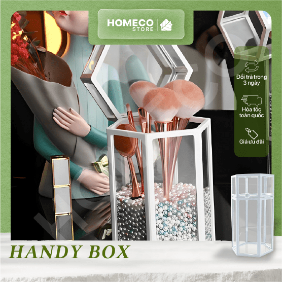 ảnh bìa Hộp đựng cọ trang điểm Homeco hình lục giác viền trắng tinh tế