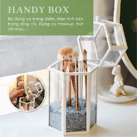 Hộp đựng cọ trang điểm Homeco hình lục giác viền trắng tinh tế ảnh số 1 Hộp đựng cọ trang điểm Homeco hình lục giác viền trắng tinh tế