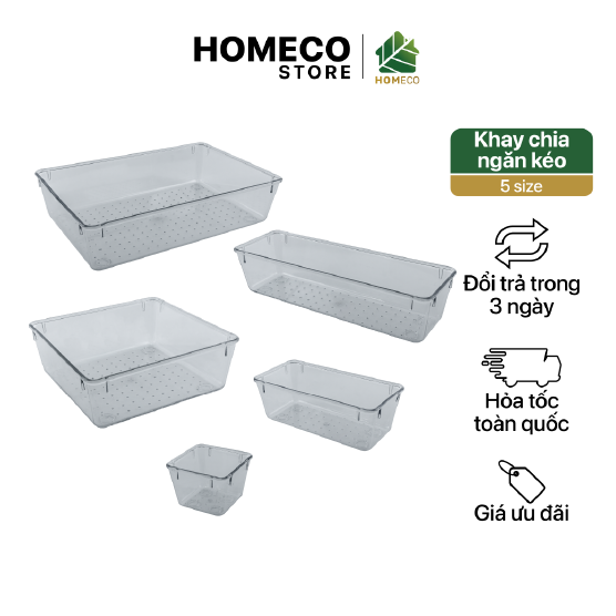 ảnh bìa Khay chia ngăn kéo Homeco trong suốt, đựng đồ đa năng 5 size (tổng 13 khay)