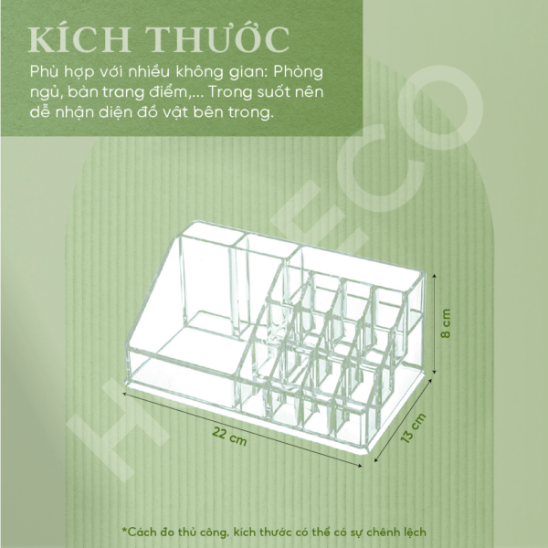 ảnh mô tả sản phẩm Khay chia ngăn mỹ phẩm, trang điểm Homeco trong suốt tiện lợi