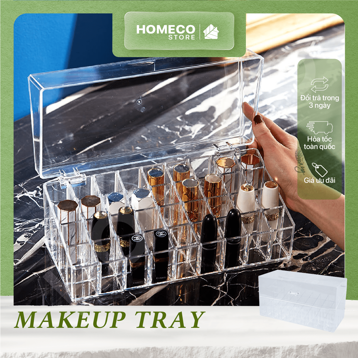 Hộp đựng đồ trang điểm 36 ô vuông Homeco trong suốt ảnh bìa Hộp đựng đồ trang điểm 36 ô vuông Homeco trong suốt