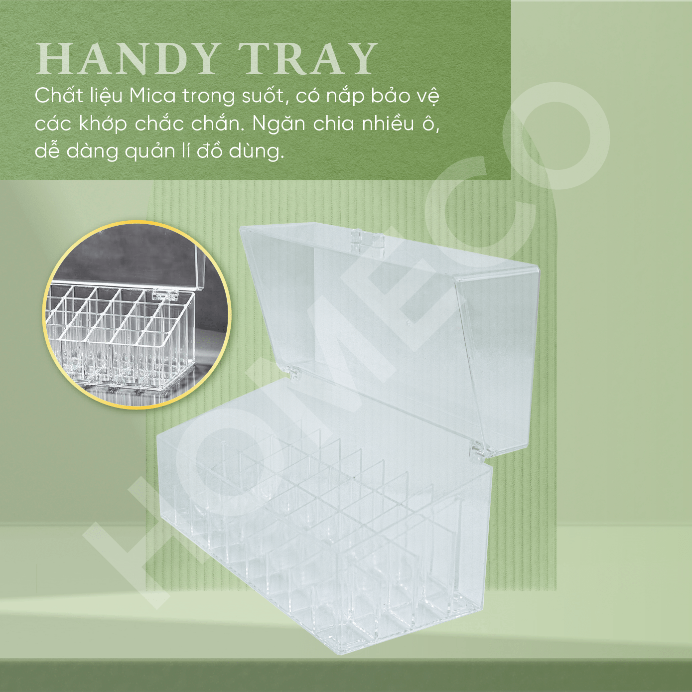 ảnh thông tin chung Hộp đựng đồ trang điểm 36 ô vuông Homeco trong suốt