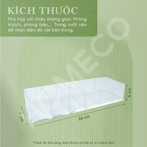 ảnh mô tả sản phẩm Khay chia mỹ phẩm, đồ dùng cá nhân Homeco 6 ngăn tháo rời trong suốt