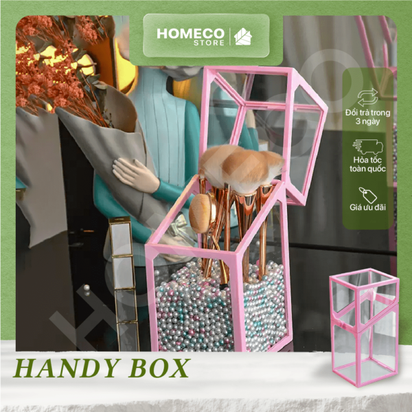 ảnh bìa Hộp đựng cọ trang điểm Homeco hình chữ nhật viền hồng xinh xắn