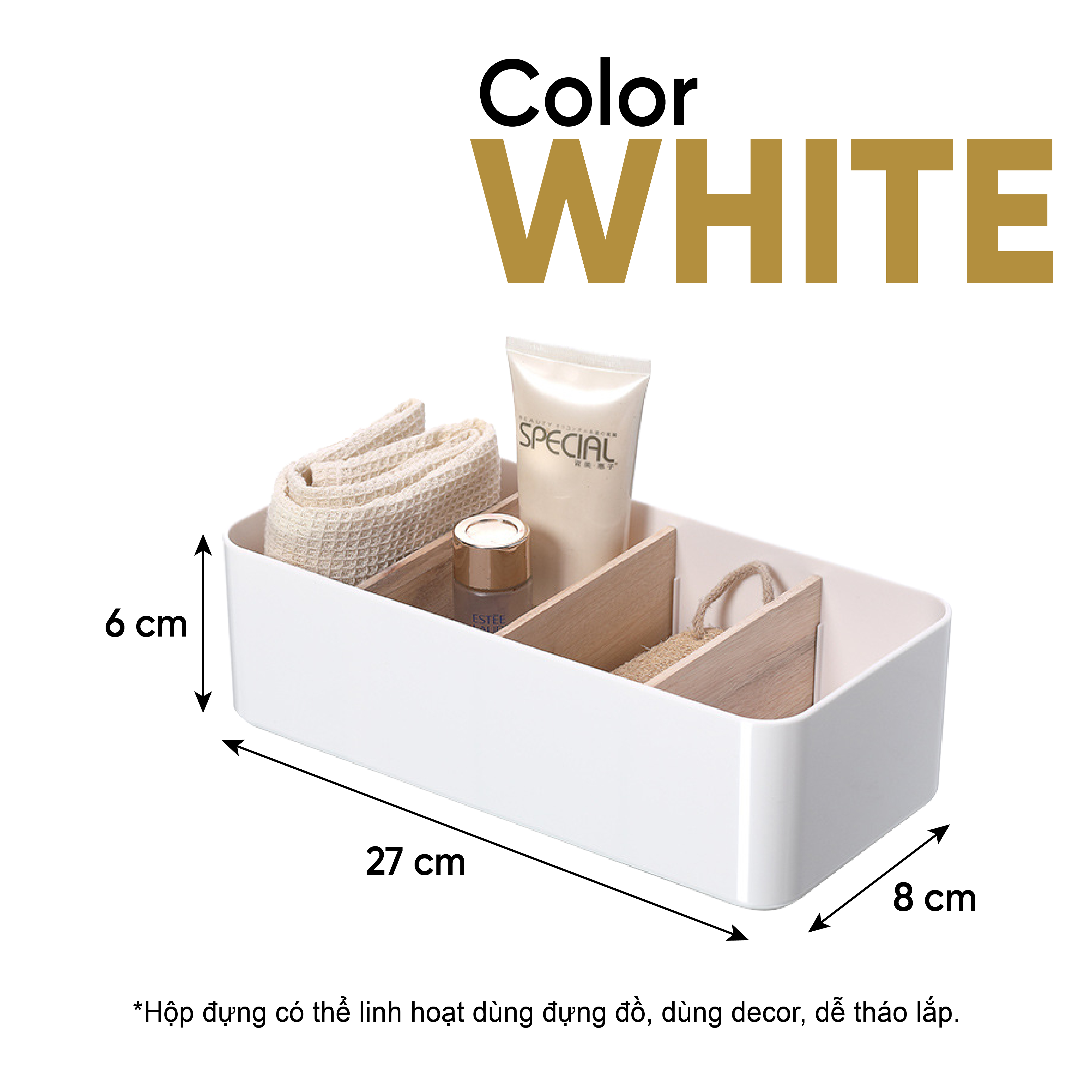 Khay nhựa 4 ngăn Homeco có thanh chắn bằng gỗ đựng đồ tiện lợi ảnh số 1 Khay nhựa 4 ngăn Homeco có thanh chắn bằng gỗ đựng đồ tiện lợi