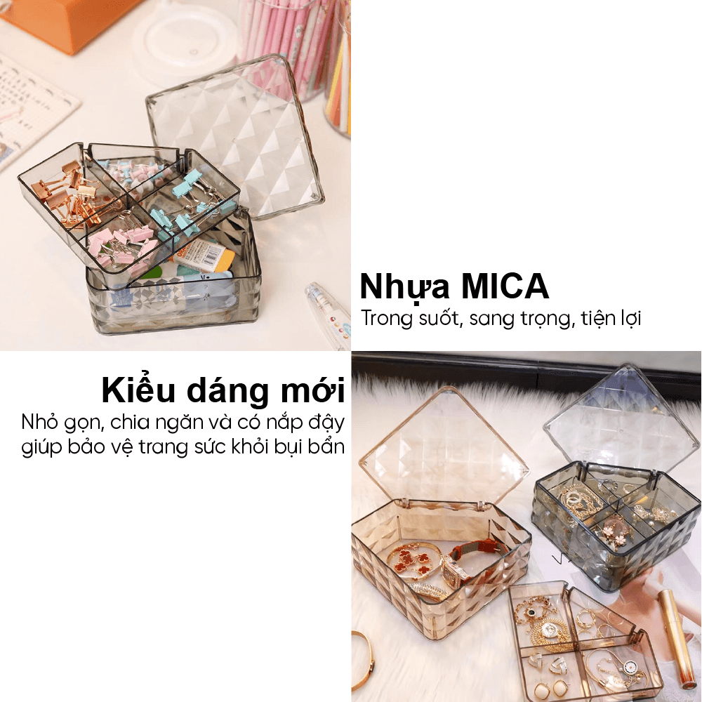 ảnh thông tin sản phẩm Hộp nhựa Homeco dáng kim cương 2 ngăn đựng đồ cá nhân tiện lợi