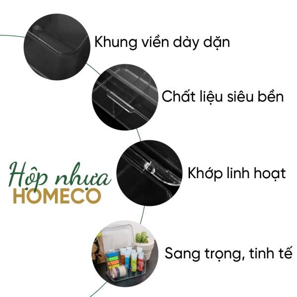 ảnh mô tả sản phẩm Hộp nhựa trong suốt 3 ngăn Homeco đựng trang sức, phụ kiện cá nhân có nắp tiện lợi