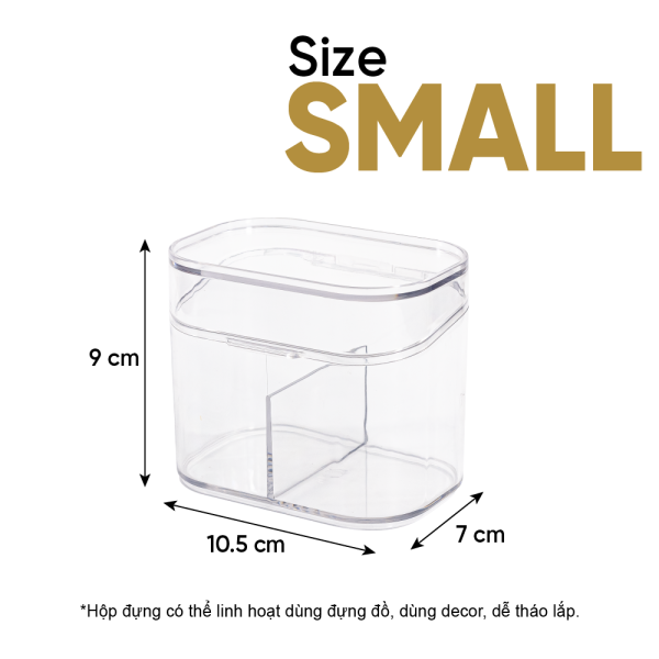 ảnh số 1 Hộp nhựa trong suốt 2 ngăn có nắp đậy Homeco đựng tăm bông, mỹ phẩm, phụ kiện tiện dụng