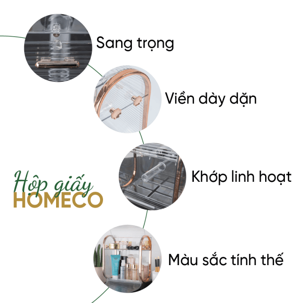 ảnh mô tả sản phẩm Hộp đựng giấy vệ sinh 2 ngăn dán tường Homeco trong suốt cao cấp